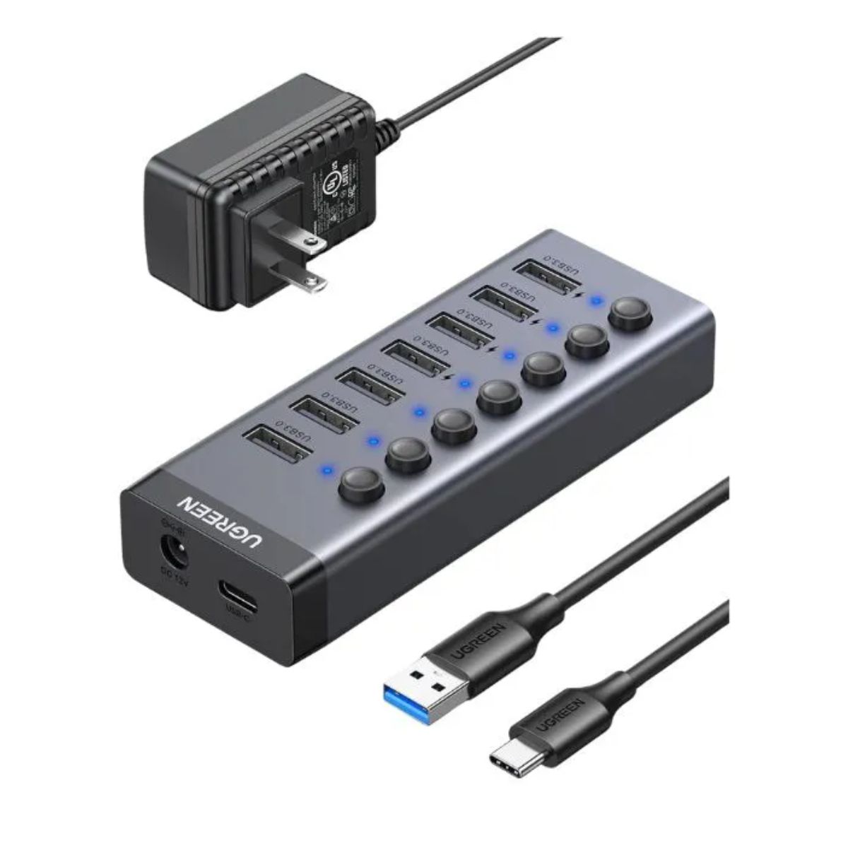 Hub USB 3.0 7 cổng Ugreen 90305 CM481 Type-A to USB 3.0, tốc độ 5Gbps, chân nguồn US