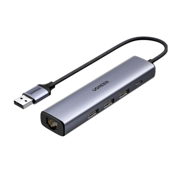 Hub chia 4 cổng Ugreen 20920 CM475 Type-C to Lan 1000Mbps + 3*USB 3.0, tốc độ 5Gbps, vỏ nhôm tản nhiệt