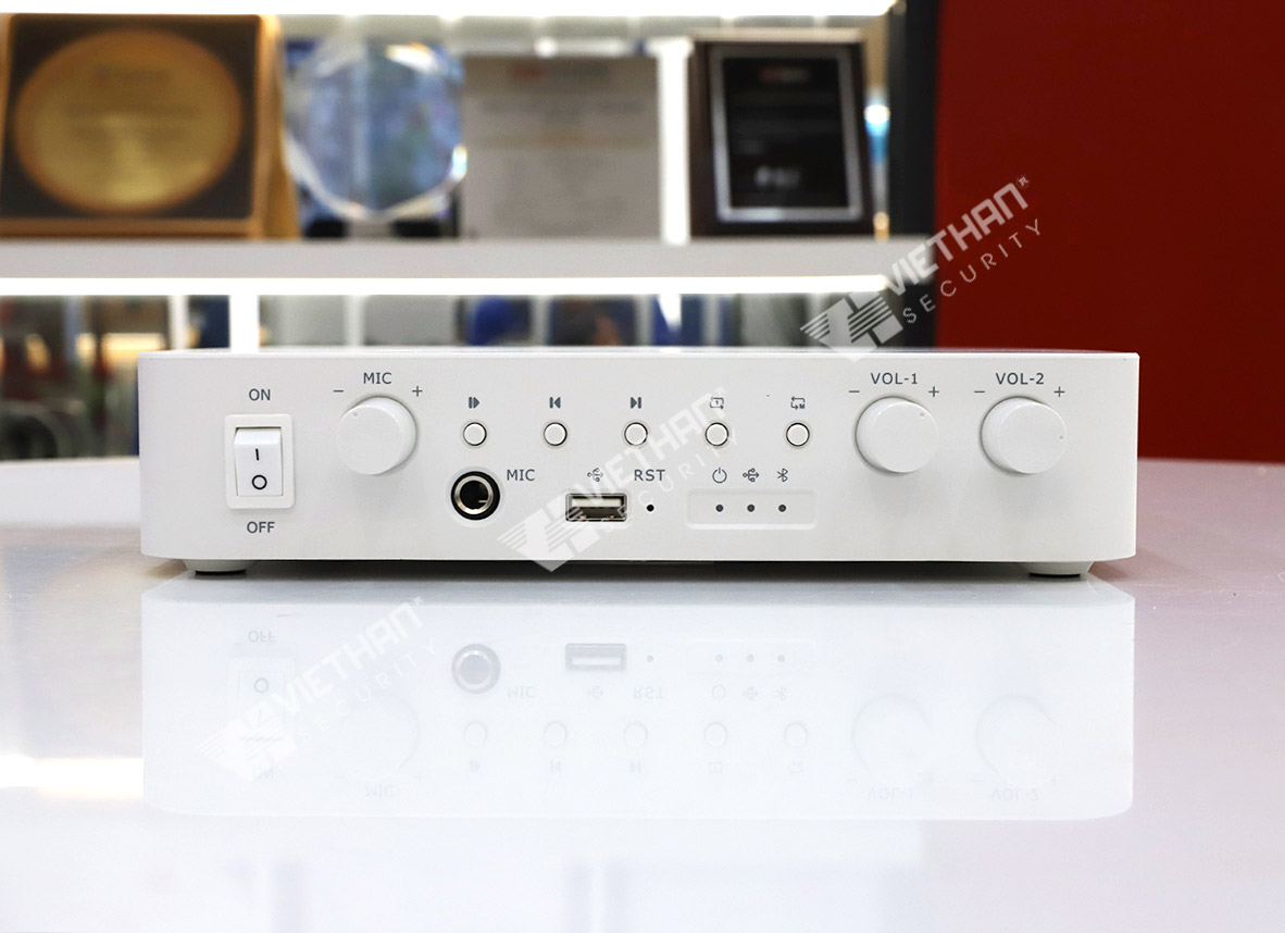 Bộ khuếch đại âm thanh Hikvision DS-QAE1A80G1-VB 80W 2-Zone, 1 cổng RJ45, Bluetooth