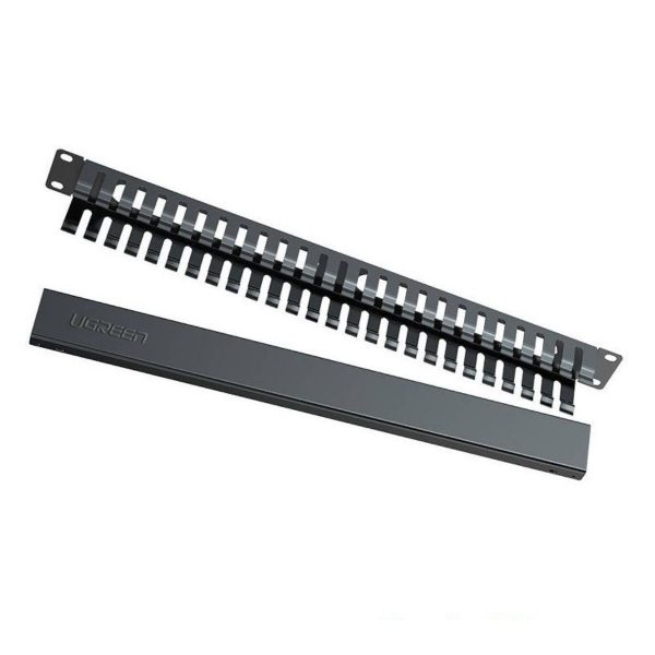 Thanh quản lý cáp Ugreen 70424 24 cổng Bộ kẹp dây cho Patch Panel RJ45 Management Rack màu đen. NW128