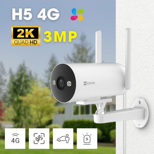 Camera wifi ngoài trời Ezviz H5 Sim 4G 2K 3MP, phát hiện dạng người/xe, phòng vệ chủ động, D-WDR