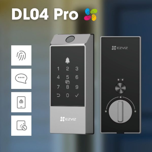 Khoá vân tay Ezviz DL04 Pro vân tay/mật khẩu/thẻ/chìa cơ, kết nối Wifi 2.4G, quản lý bằng app, chống nhìn trộm, còi báo