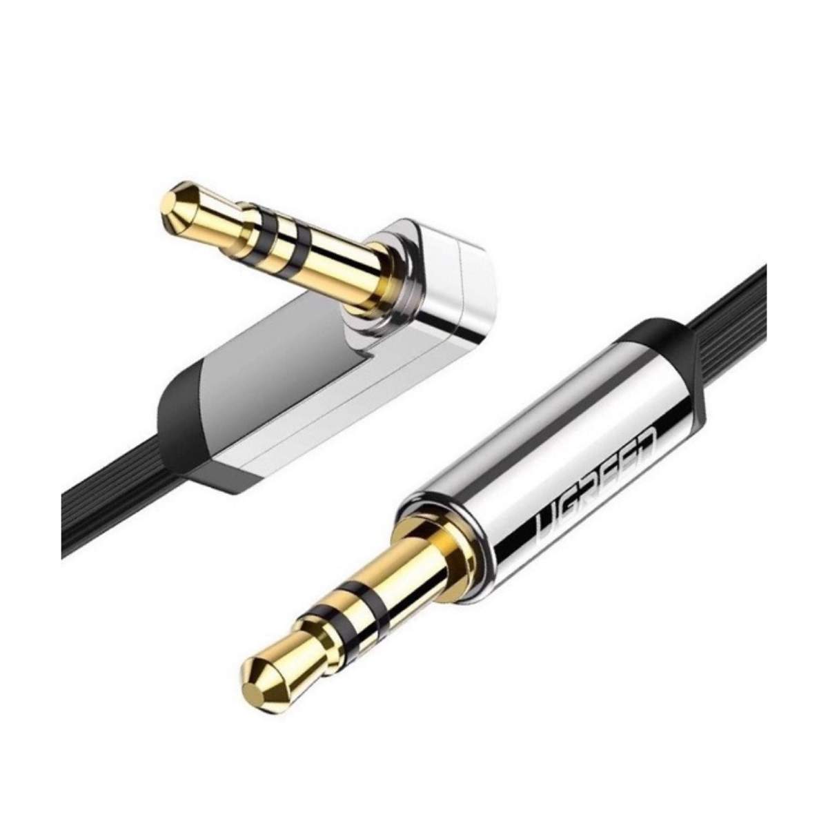 Cáp dẹp mạ vàng góc phải 3,5mm đực ra 3,5mm đực model AV119 đen 5M Ugreen 10729
