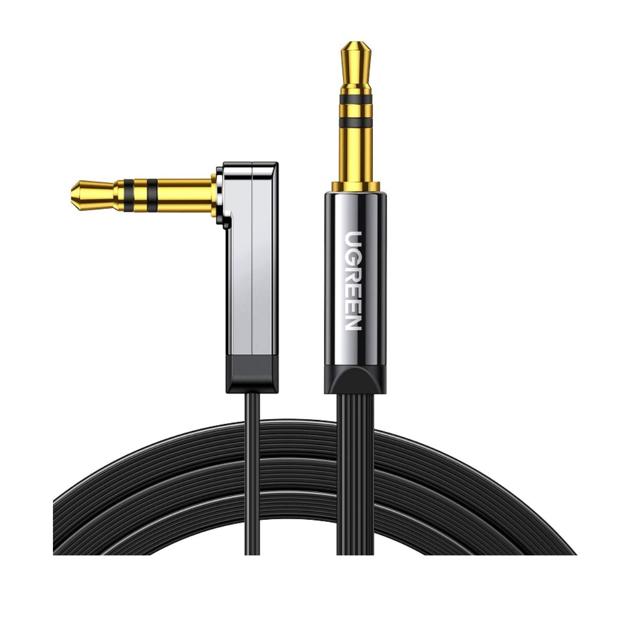 Ugreen 60288 1M cáp 90 độ bẻ góc phải 3,5mm 2 đầu đực mạ vàng 24k màu đen siêu mởng AV119