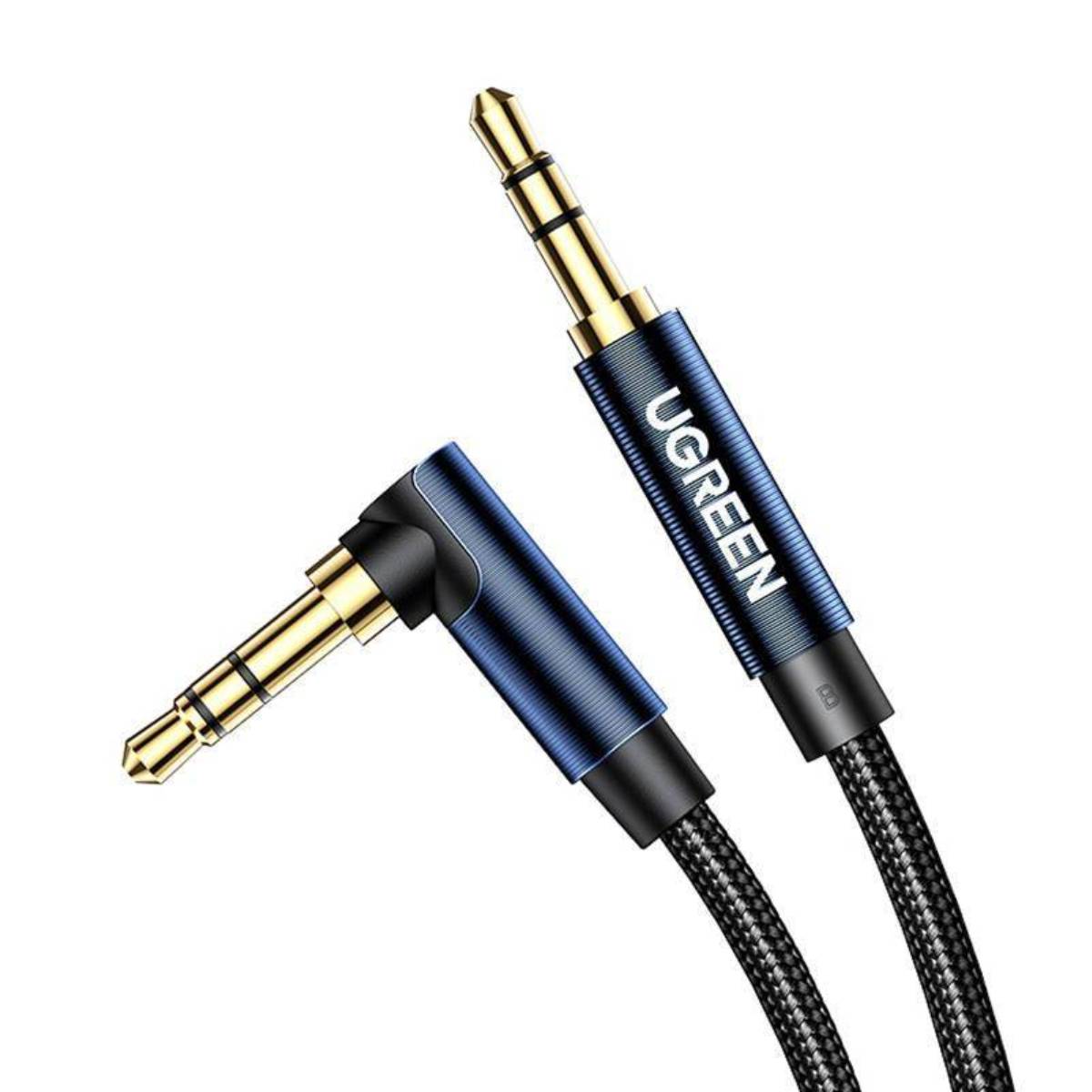 Cáp audio âm thanh AUX 3.5mm bện Nylon bẻ góc 90 độ dài 1,5M Ugreen 60180 cao cấp (Blue)