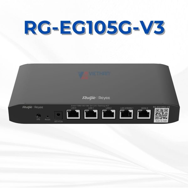 Bộ định tuyến Smart Gateway 5 Cổng Ruijie  RG-EG105G-V3 Chịu tải 100 Users, bộ nhớ Flash 32MB