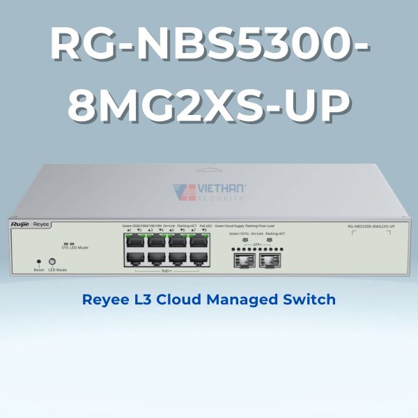 Switch Layer 3 Ruijie RG-NBS5300-8MG2XS-UP, 10 Cổng Multi-Gigabit, 8 Cổng PoE++ & 2 Cổng SFP+ Uplink