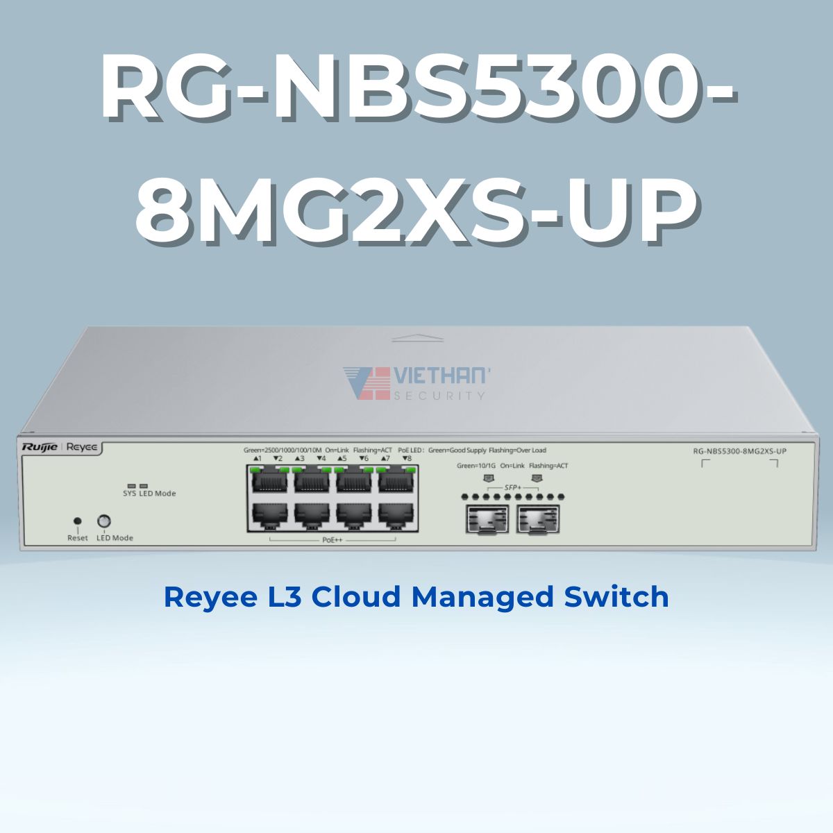 Switch Layer 3 Ruijie RG-NBS5300-8MG2XS-UP, 10 Cổng Multi-Gigabit, 8 Cổng PoE++ & 2 Cổng SFP+ Uplink
