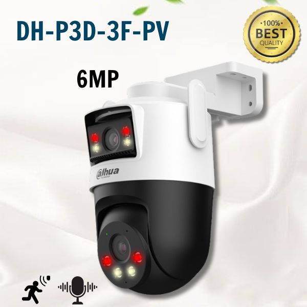 Camera Wifi 2 Ống kính Ngoài trời 6MP DAHUA DH-P3D-3F-PV, đèn LED, Đàm thoại 2 chiều, còi hú, phát hiện thông minh.