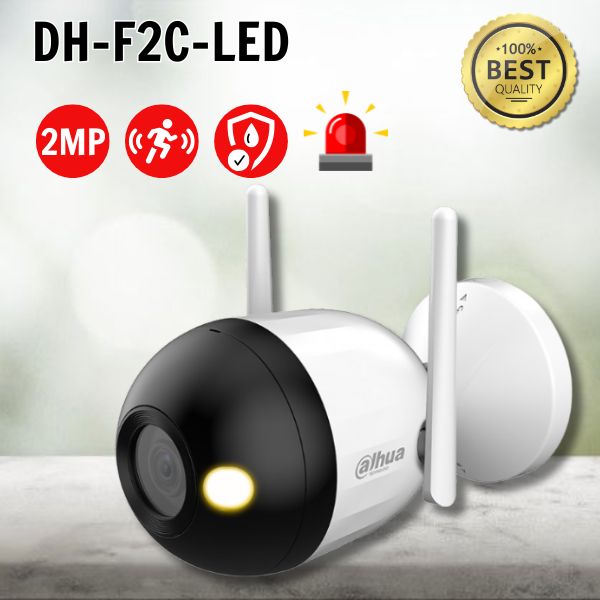 Camera IP Wifi Bullet 2MP DAHUA DH-F2C-LED, Đàm thoại 2 chiều, Đèn LED 30m, Ánh sáng kép thông minh.
