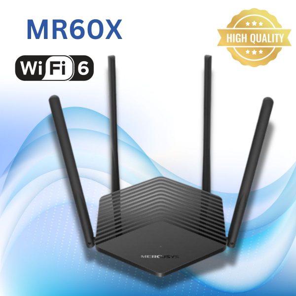 Router Wifi 6 Mercusys MR60X Băng tần kép AX1500, Kết nối thông minh, Phủ rộng toàn nhà