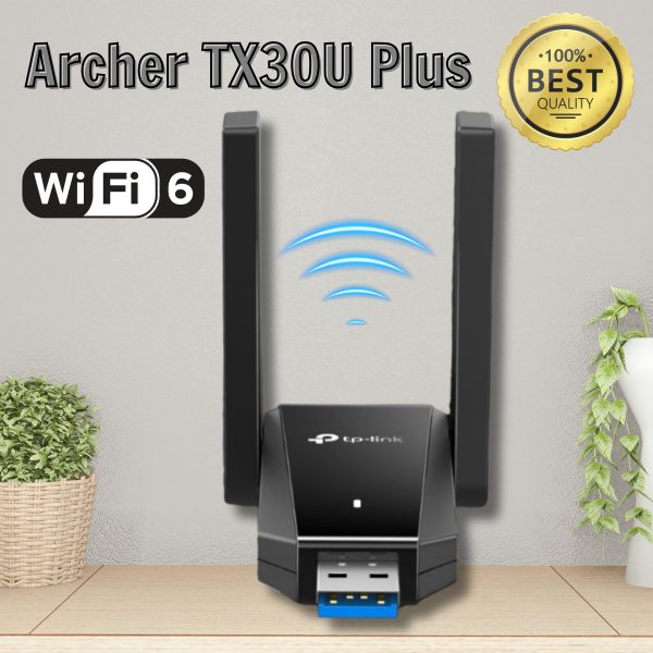 Bộ chuyển đổi USB Wi-Fi 6 Archer TX30U Plus Băng Tần Kép AX1800, 2 Ăng-ten ngoài độ lợi cao, Công nghệ MU-MIMO, OFDMA và WPA3