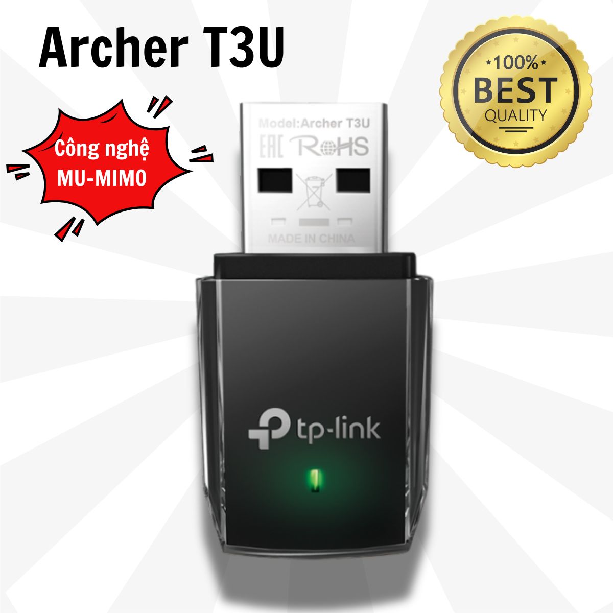Bộ chuyển đổi USB Wi-Fi Archer T3U Băng tần kép Mini AC1300, USB 3.0, Công nghệ MU MIMO