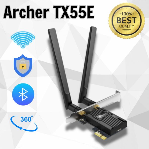 Bộ Chuyển Đổi Bluetooth PCI Express Wi Fi 6 Archer TX55E Băng Tần Kép AX3000, 2 x Ăng-ten ngoài, Bluetooth 5.2, Công nghệ MU MIMO, OFDMA, WPA3