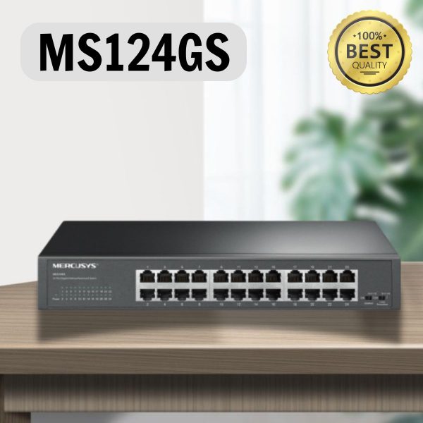 Switch để bàn Gigabit 24 cổng Mercusys MS124GS, Kích thước 13 inch, Vỏ thép, Cắm là chạy
