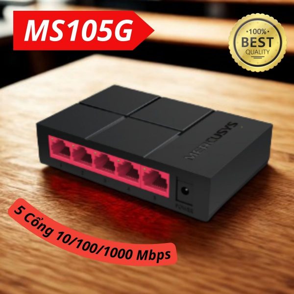 Switch Để Bàn Mini 5 Cổng 10/100/1000M Mercusys MS105G, Tự động hỗ trợ MDI / MDIX , Vỏ nhựa, Dễ dàng cài đặt