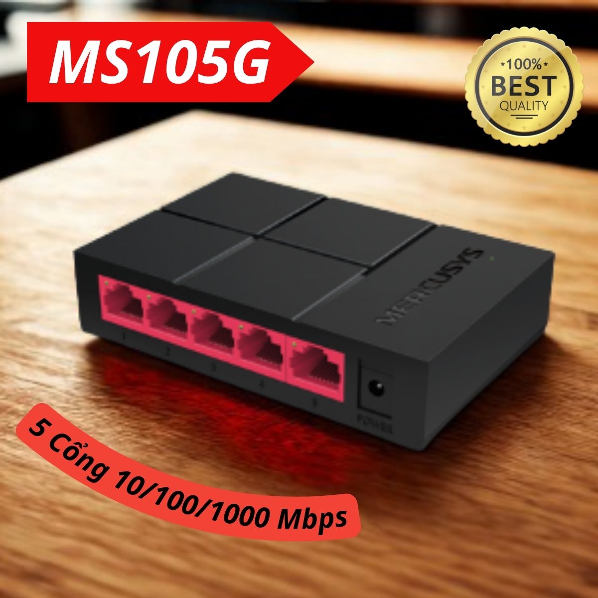 Switch Để Bàn Mini 5 Cổng 10/100/1000M Mercusys MS105G, Tự động hỗ trợ MDI / MDIX , Vỏ nhựa, Dễ dàng cài đặt
