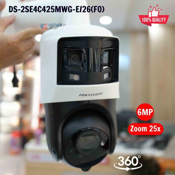 Camera 3 mắt PTZ toàn cảnh 6MP Hikvision DS-2SE4C425MWG-E/26(F0), Công nghệ ColorVu, Chip CMOS quét lũy tiến 1/2.8″