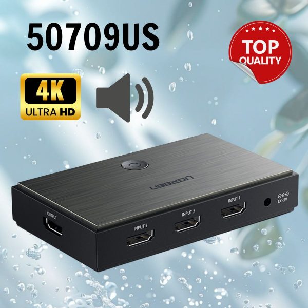 Bộ gộp HDMI 3 vào 1 ra HDMI 2.0 Ugreen 50709US hỗ trợ 4K60Hz chuẩn cắm US 50709EU 25577 CM188