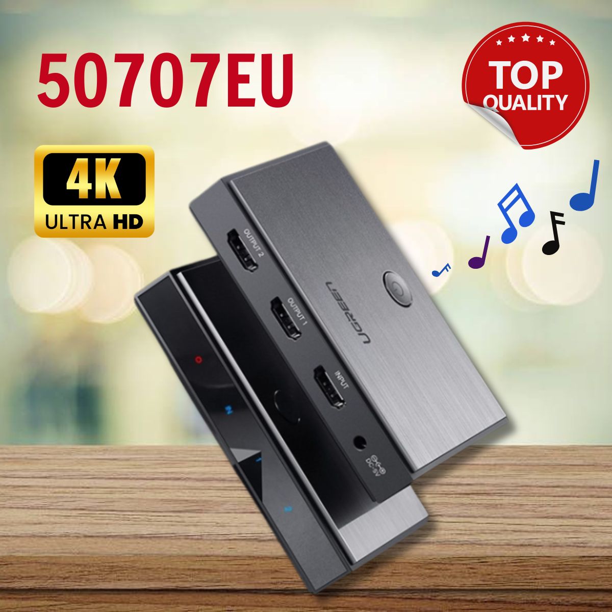 Bộ chia 1 ra 2 Ugreen 50707EU HDMI 2.0 chuẩn cắm EU 50707US 27257 CM186