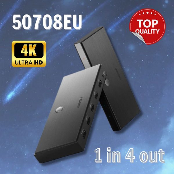 Ugreen 50708EU 1 in 4 out HDMI 2.0 Bộ chia 1 ra 4 chuẩn cắm EU50708us 27997 CM187, Hỗ trợ truyền đường dài 40m 1080P bằng cáp HDMI