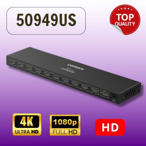 Ugreen 50949US 1 in 10 Out 4K30Hz 1080p 60Hz Bộ chia HDMI 1 ra 10 kèm Adpter 12V chuẩn cắm US