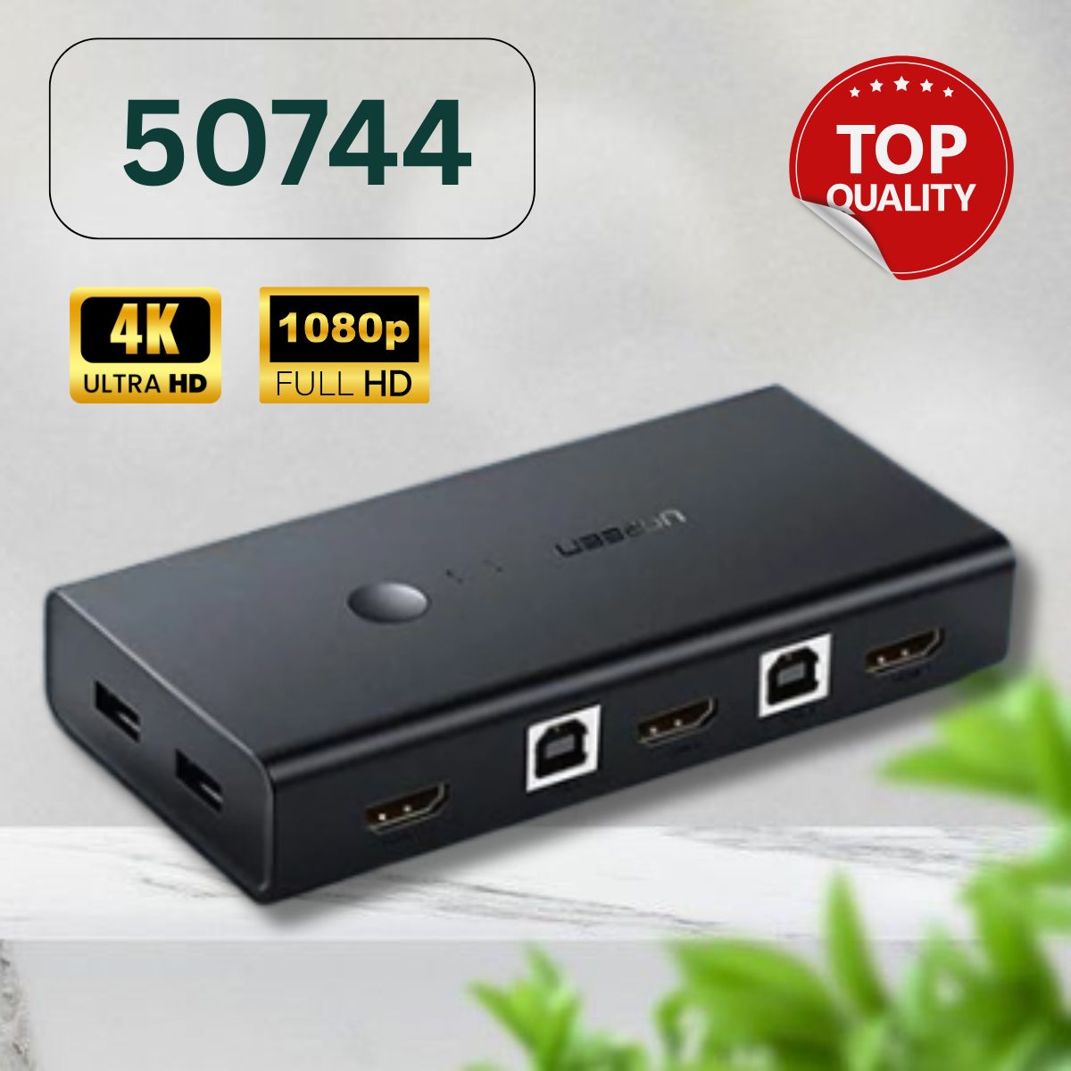 Bộ chuyển đổi Ugreen 50744 2 máy tính dùng 1 màn hình HDMI - Auto 2 USB KVM Switch chính hãng, Độ phân giải HD 4K@30Hz 1080P@60Hz