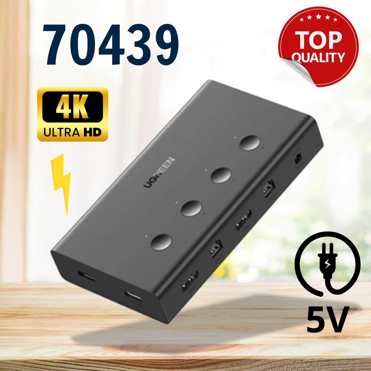 Bộ chuyển tín hiệu Ugreen 70439 4 CPU dùng 1 màn hình KVM Switch USB, HDMI 2.0 Hỗ trợ 4K@60Hz