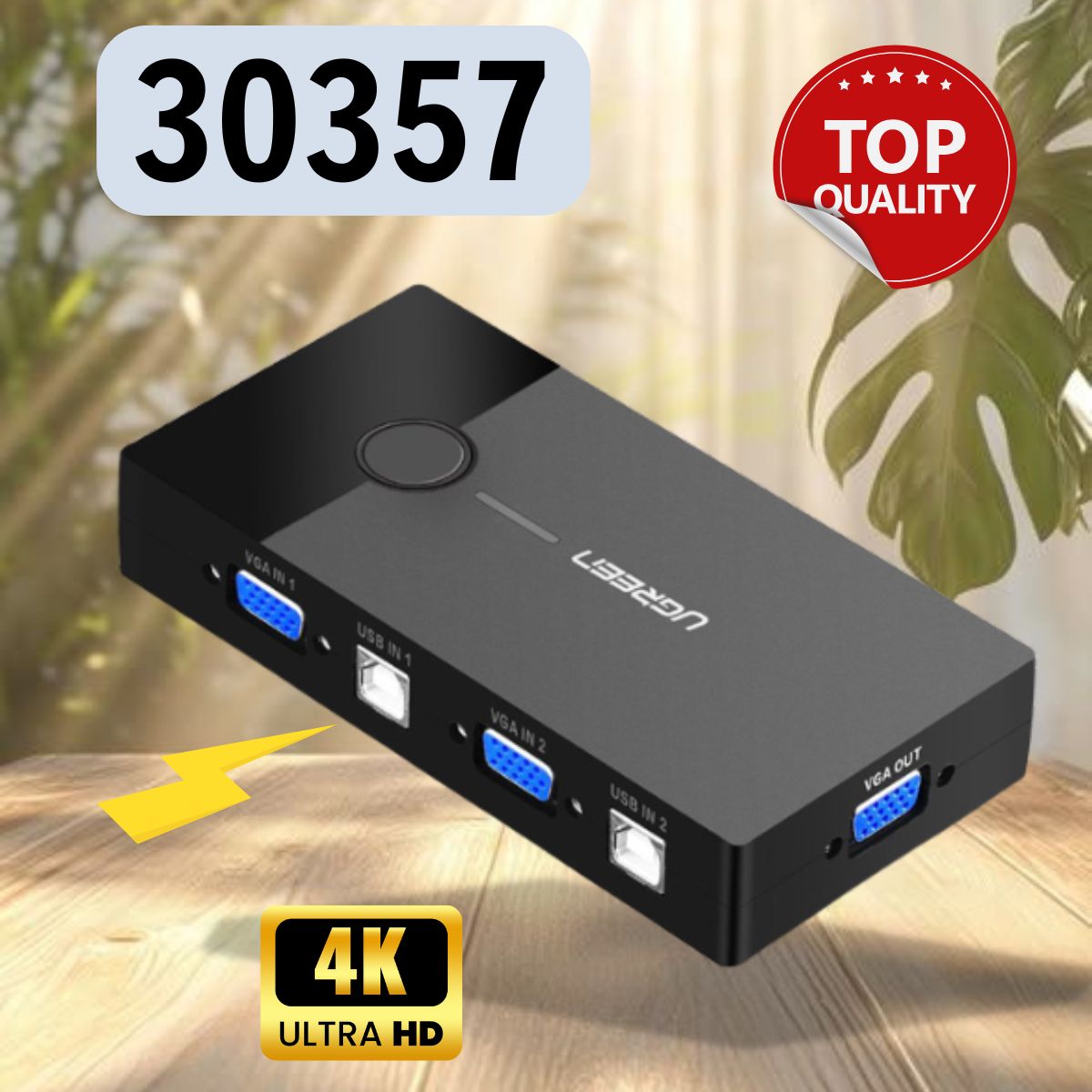 Bộ chuyển tín hiệu Ugreen 30357 2 CPU dùng 1 Màn hình KVM Switch USB 2.0, Hỗ trợ độ phân giải 4K@30Hz