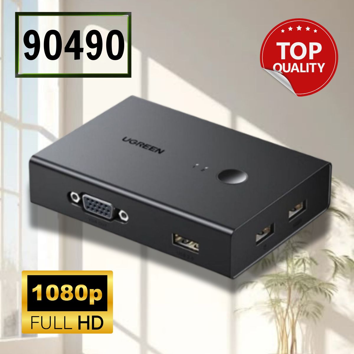 Ugreen 90490 1.5M Bộ chuyển tín hiệu 2 CPU dùng 1 màn hình cổng VGA KVM Switch USB kèm 2 dây USB-B FullHD 1080P Hổ trợ Hotkey CM572