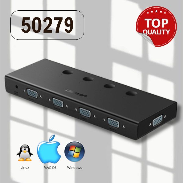 Bộ gộp VGA 4 Vào 1 Ra Ugreen 50279 Hỗ Trợ FullHD 500MHz, Độ phân giải 1920x1080P@60Hz