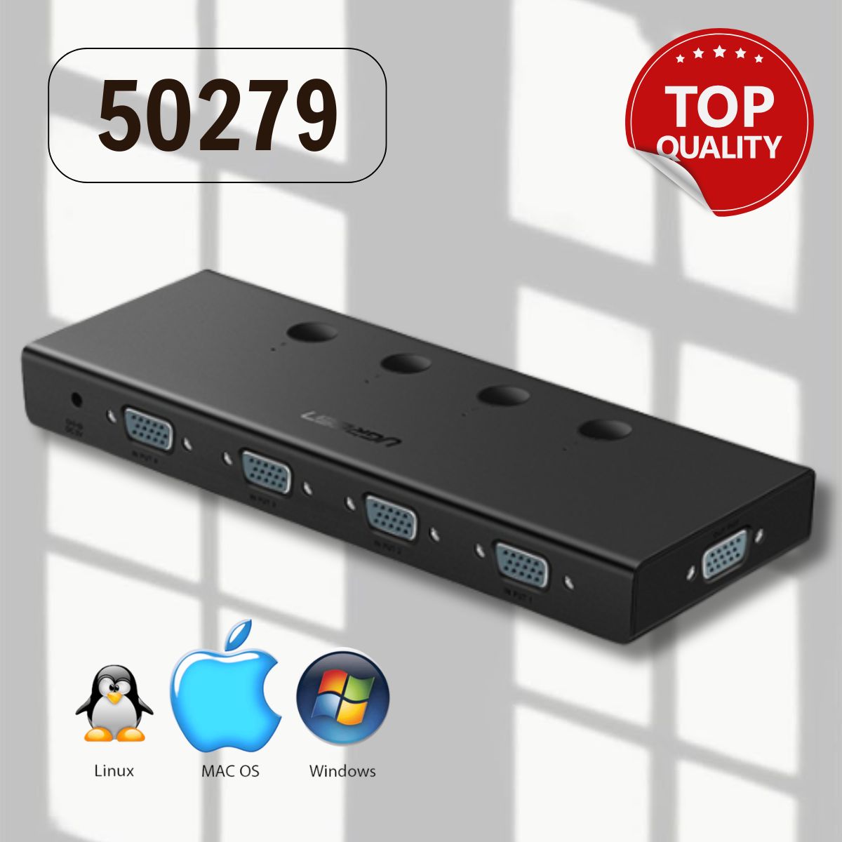 Bộ gộp VGA 4 Vào 1 Ra Ugreen 50279 Hỗ Trợ FullHD 500MHz, Độ phân giải 1920x1080P@60Hz