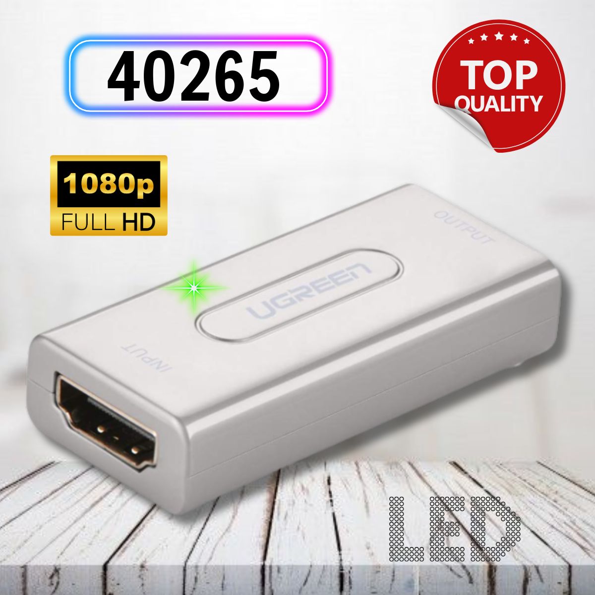 Đầu nối mở rộng HDMI Ugreen 40265, Độ phân giải 1080P, Đèn báo LED