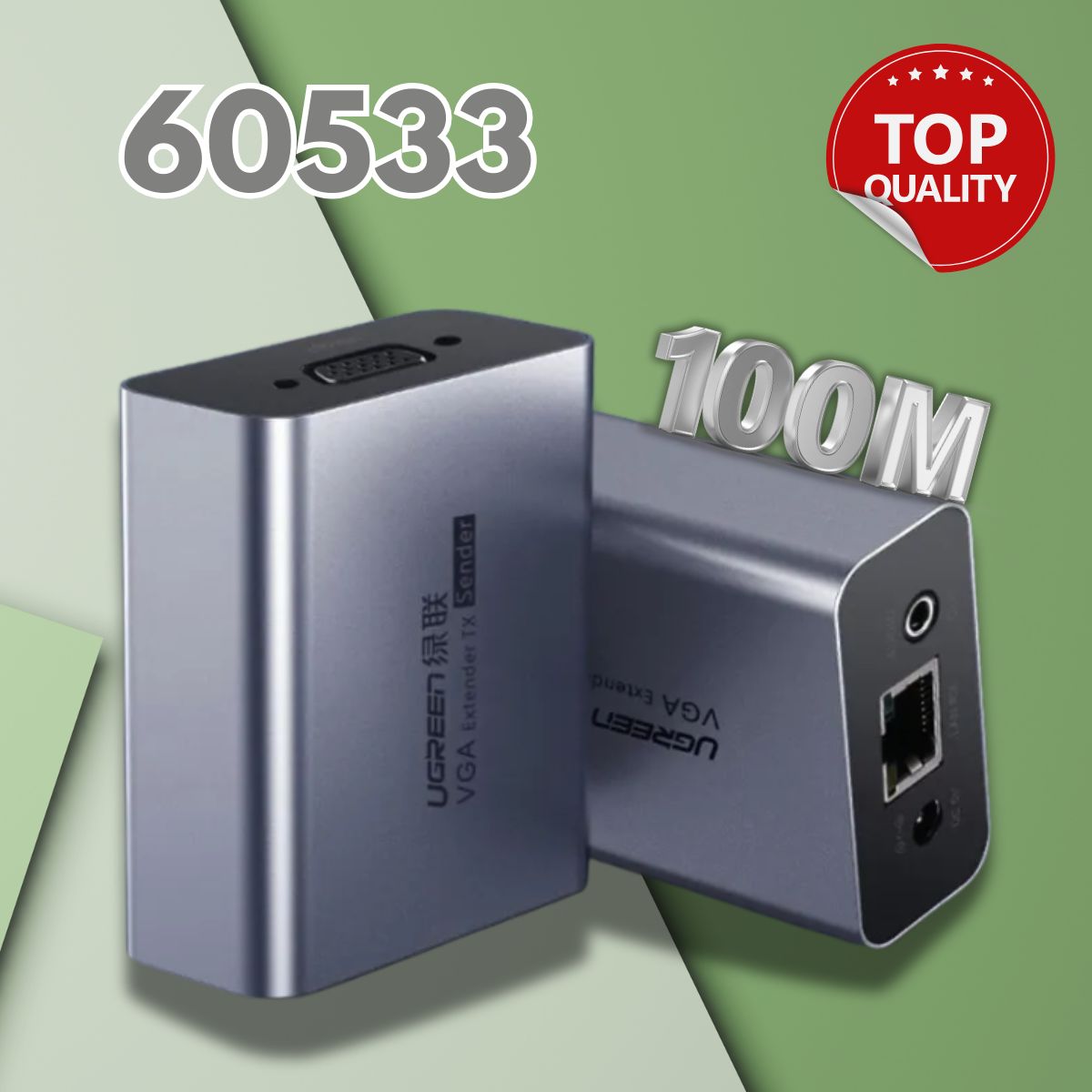 Bộ kéo dài VGA qua cáp mạng Cat5E,Cat6 Ugreen 60533 dài 100m đến 140m + Audio