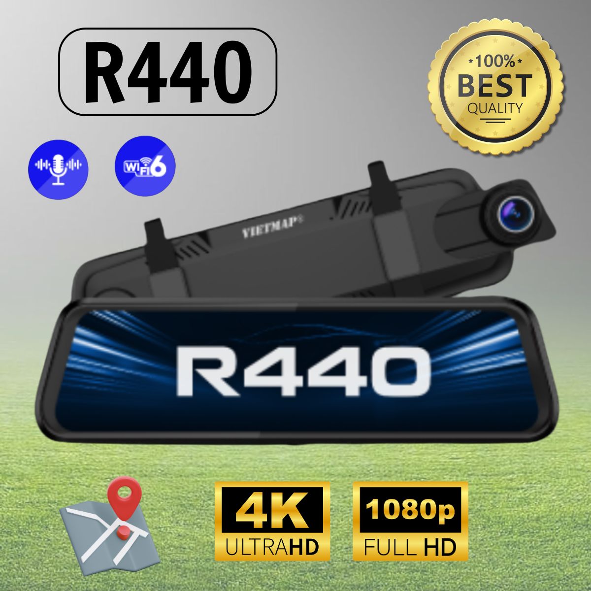 Camera hành trình gương Vietmap R440, Màn hình cảm ứng IPS 9.66”, Hỗ trợ thẻ nhớ 128GB