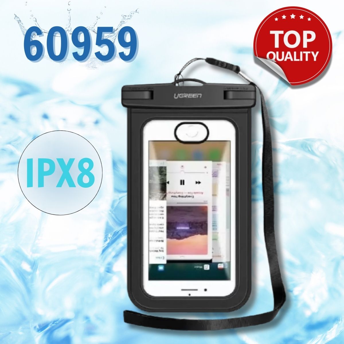 Ugreen 60959 Túi đựng điện thoại chống nước tiêu chuẩn IPX 8 độ sâu 10m - trong suốt cho màn hình từ 4 đến 6.5 inch LP186