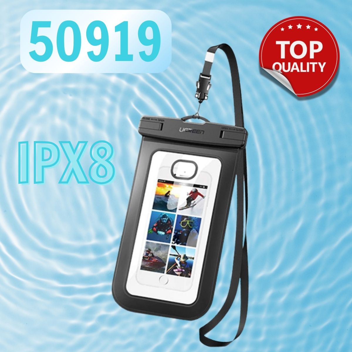 Ugreen 50919 tiêu chuẩn IPX 8 độ sâu 20m Túi đựng điện thoại chống nước trong suốt cho màn hình từ 4 đến 6.5 inch LP186 