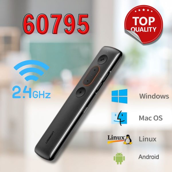 Ugreen 60795 phạm vi 100M pin sạc 300mAh Bút trình chiếu màu đen có đèn laser chiếu xa 200m LP180