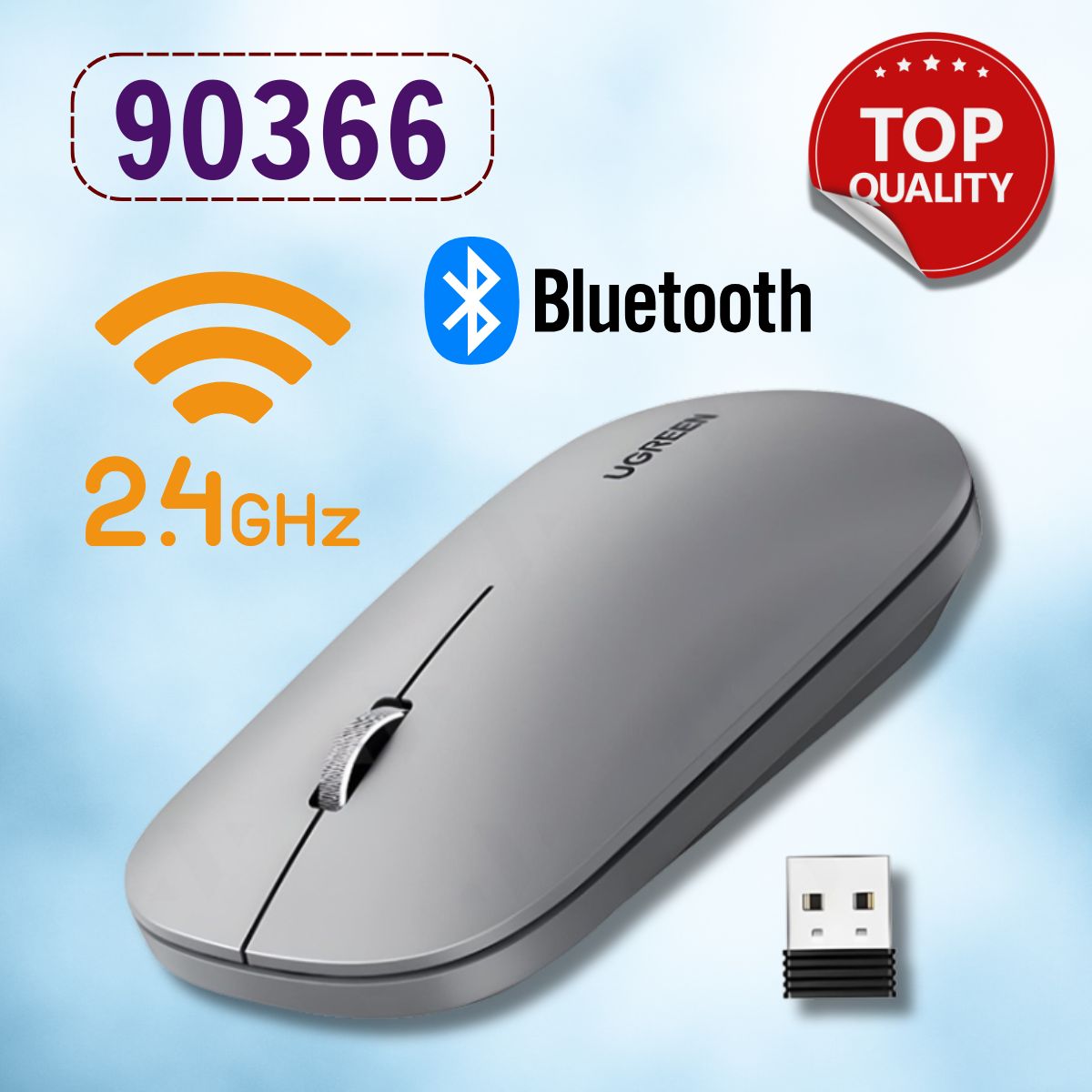 Chuột không dây di động Ugreen 90366 Màu xám 2.4 Ghz + Bluetooth Silent Design 4000DPI