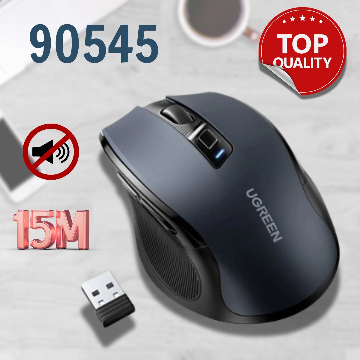 Chuột không dây Ugreen 90545 2.4Ghz Silent Click 4000 DPI, Chế độ ngủ tự động