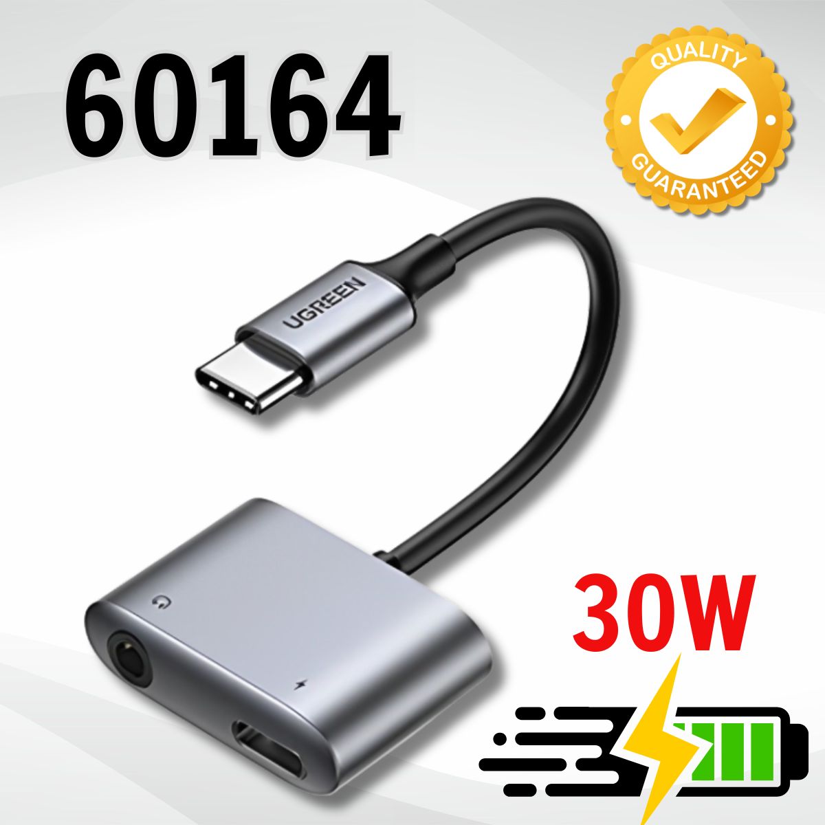 Bộ chuyển đổi có DAC chipset USB-C sang 3.5mm Ugreen 60164 CM231 Dài 7cm, Công suất 30W
