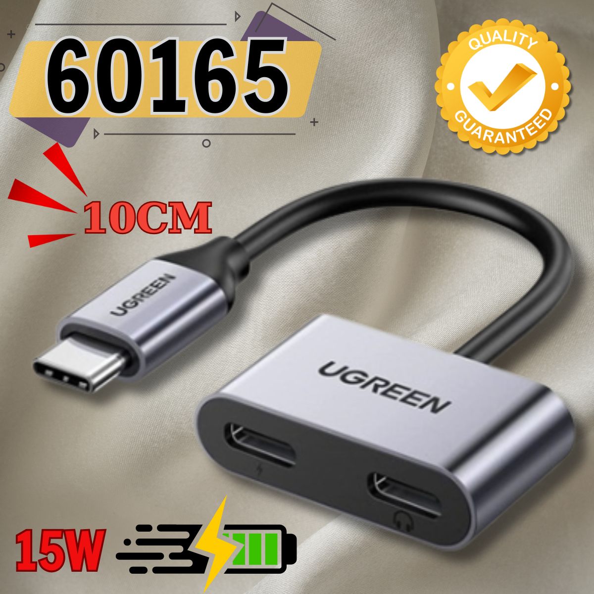 Cáp chuyển đổi USB Type-C sang 2 USB Type-C Ugreen 60165 tai nghe & sạc 15W