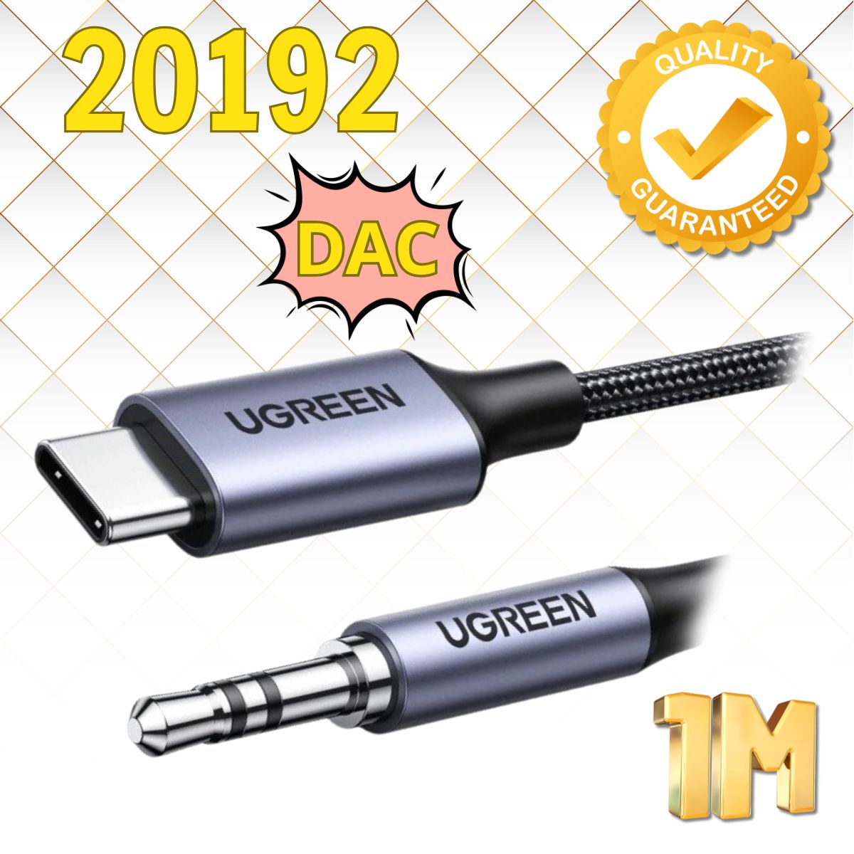 Cáp chuyển đổi USB Type-C sang 3.5mm Ugreen 20192 dài 1M có Chip DAC