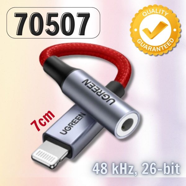 Cáp cắm tai nghe Ugreen 70507 7cm có chipset MFI màu đỏ Lightning sang 3,5mm US322