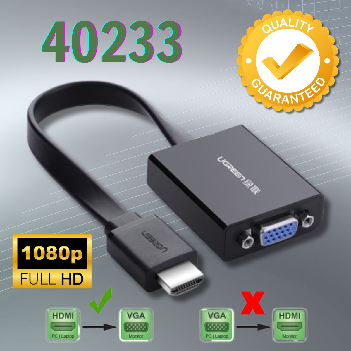 Cáp chuyển đổi HDMI sang VGA có Audio Ugreen 40233 Chính hãng, Độ phân giải 1080P/60Hz
