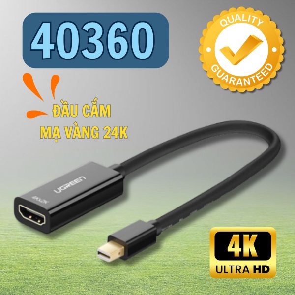 Cáp chuyển đổi Mini Displayport to HDMI Ugreen 40360 cao cấp Hỗ trợ 4K*2K@30Hz Màu đen