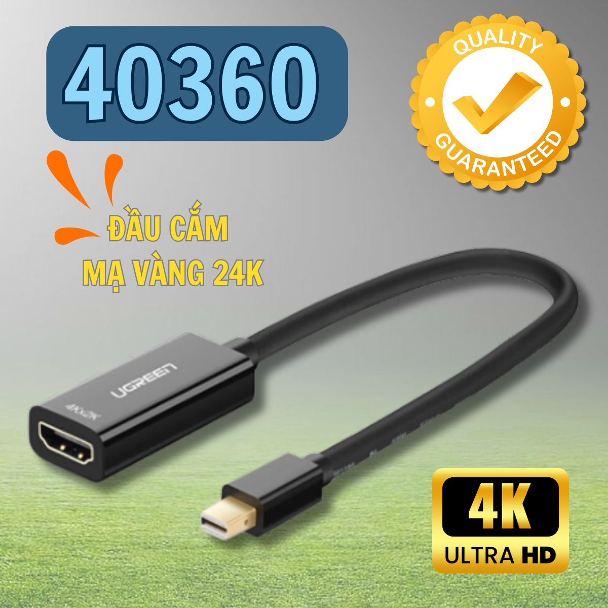 Cáp chuyển đổi Mini Displayport to HDMI Ugreen 40360 cao cấp Hỗ trợ 4K*2K@30Hz Màu đen