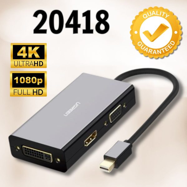 Cáp chuyển đổi 3 trong 1 Mini displayport to HDMI / VGA / DVI Ugreen 20418 Hỗ trợ 4K*2K Màu đen