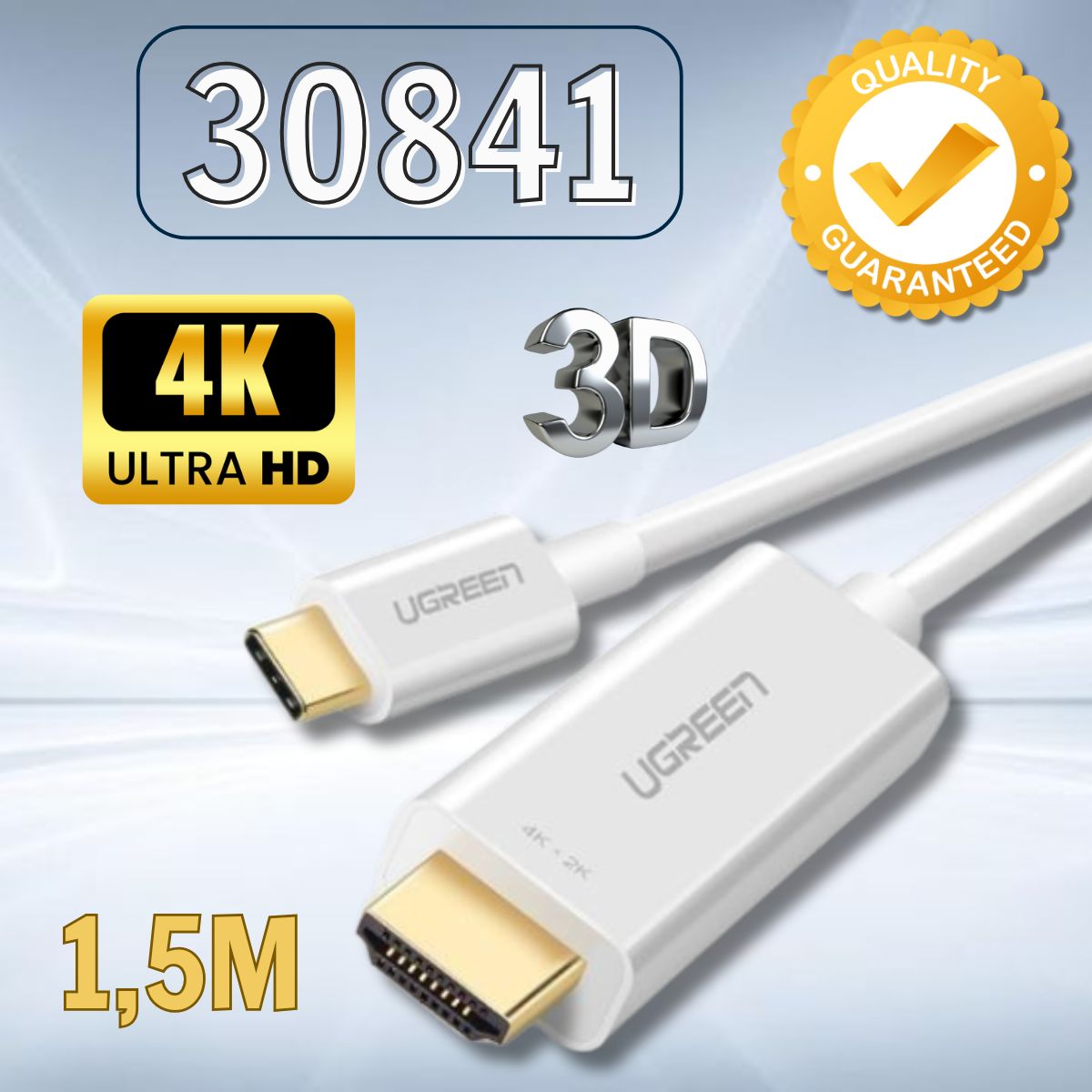 Cáp chuyển đổi USB Type-C to HDMI Ugreen 30841 MM121 Hỗ trợ 4K@30Hz 3D dài 1,5m chính hãng