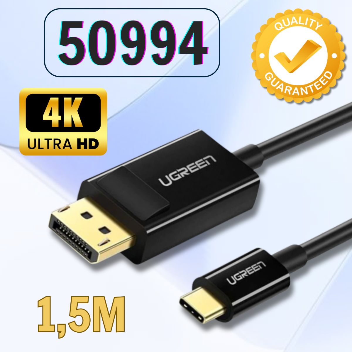 Cáp chuyển USB Type-C to Displayport dài 1.5m Ugreen 50994 MM139 Chính hãng, Hỗ trợ 4K@30Hz, Màu đen